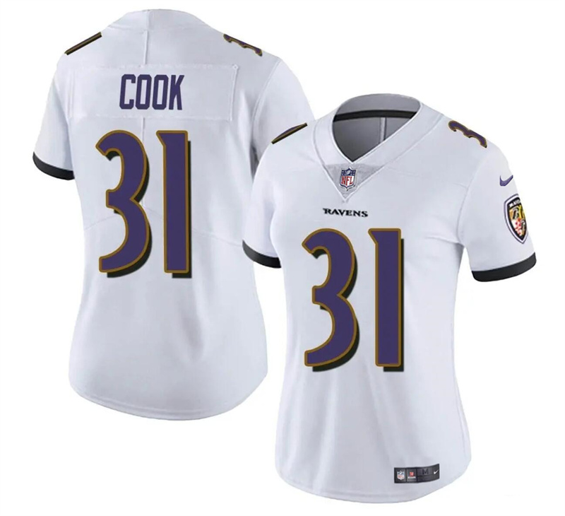 Women's Baltimore Ravens #31 Dalvin Cook White Football Jersey(Run Small)