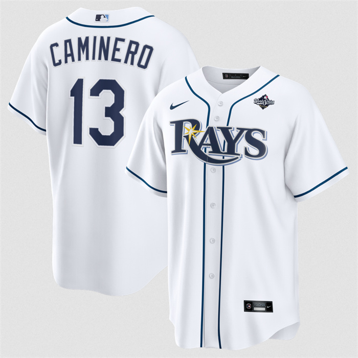 Men's Tampa Bay Rays #13 Junior Caminero White 2026 World Series Home Cool Base Stitched Baseball Jersey
