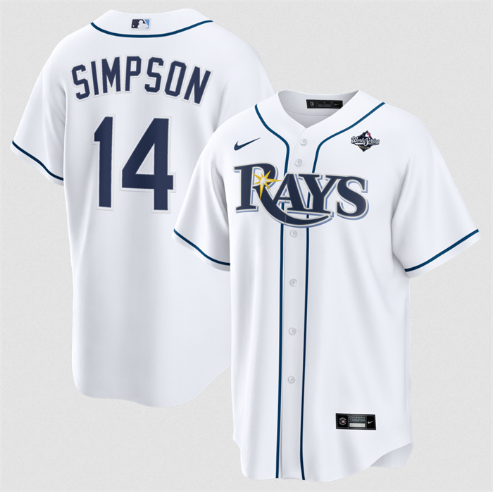 Men's Tampa Bay Rays #14 Chandler Simpson White 2026 World Series Home Cool Base Stitched Baseball Jersey