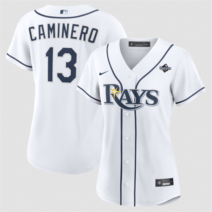 Women's Tampa Bay Rays #13 Junior Caminero White 2026 World Series Home Cool Base Stitched Baseball Jersey(Run Small)
