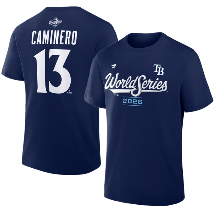 Men's Tampa Bay Rays #13 Junior Caminero Navy 2026 World Series Big & Tall Name & Number T-Shirt