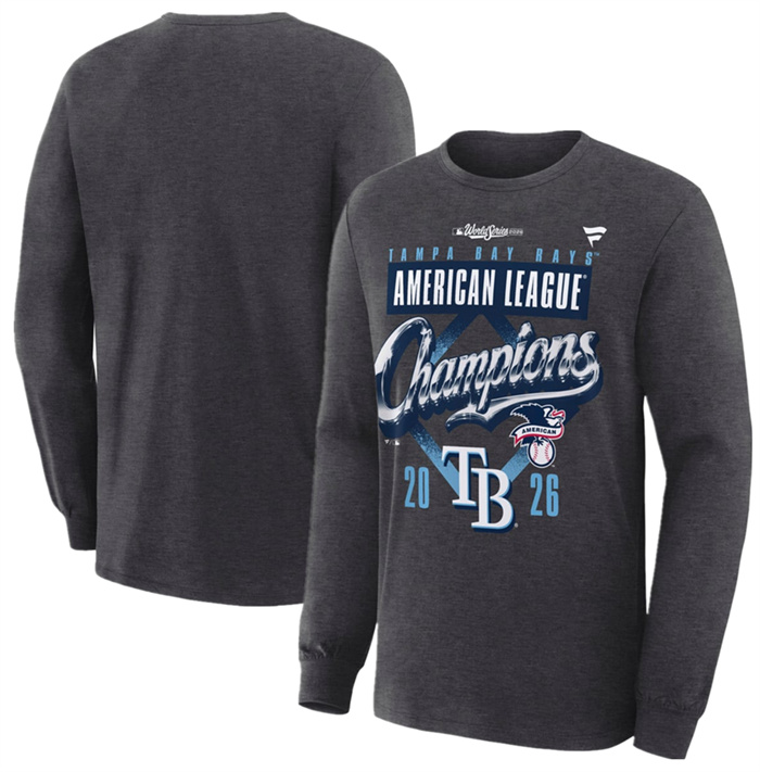 Men's Tampa Bay Rays Heather Charcoal 2026 League Champions Locker Room Long Sleeve T-Shirt