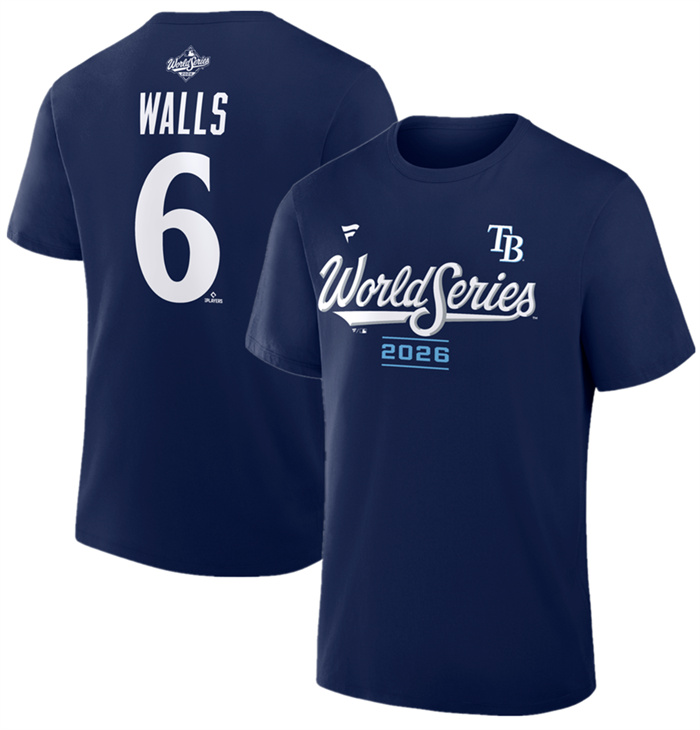 Men's Tampa Bay Rays #6 Taylor Walls Navy 2026 World Series Name & Number T-Shirt