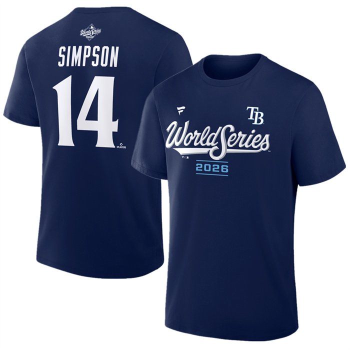 Men's Tampa Bay Rays #14 Chandler Simpson Navy 2026 World Series Name & Number T-Shirt
