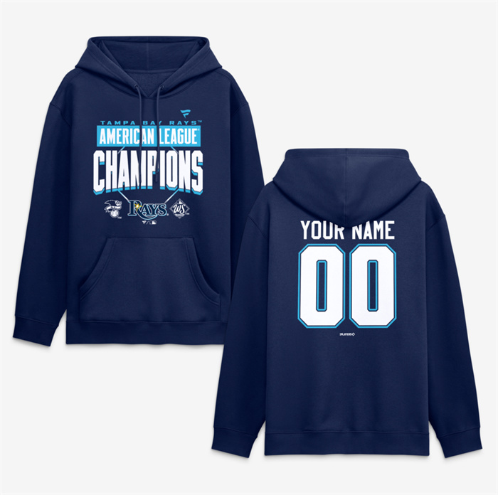 Men's Tampa Bay Rays Custom Navy 2026 American League Champions Big & Tall Name & Number Hoodie
