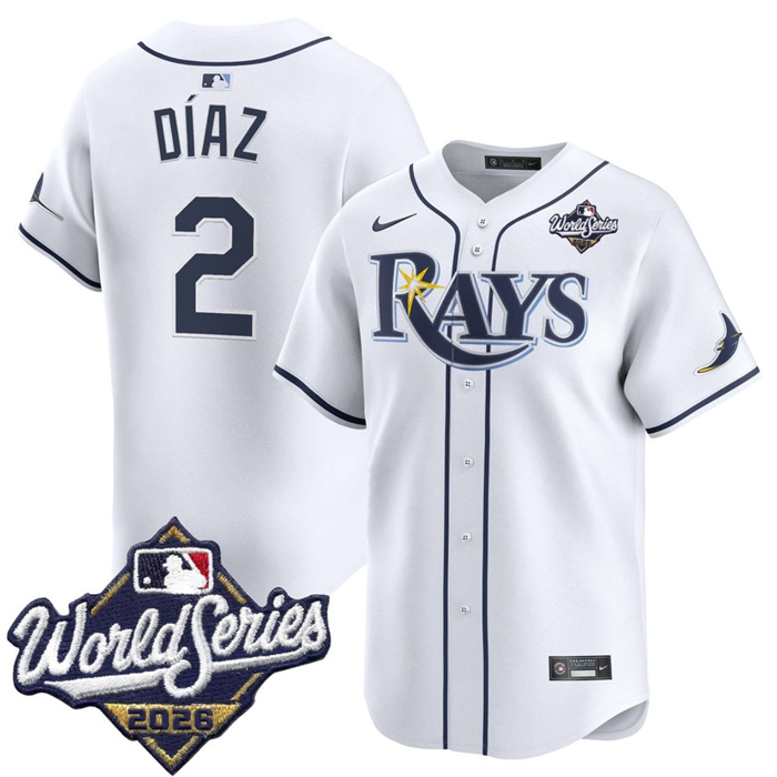 Men's Tampa Bay Rays #2 Yandy Díaz White 2026 World Series Home Limited Stitched Baseball Jersey