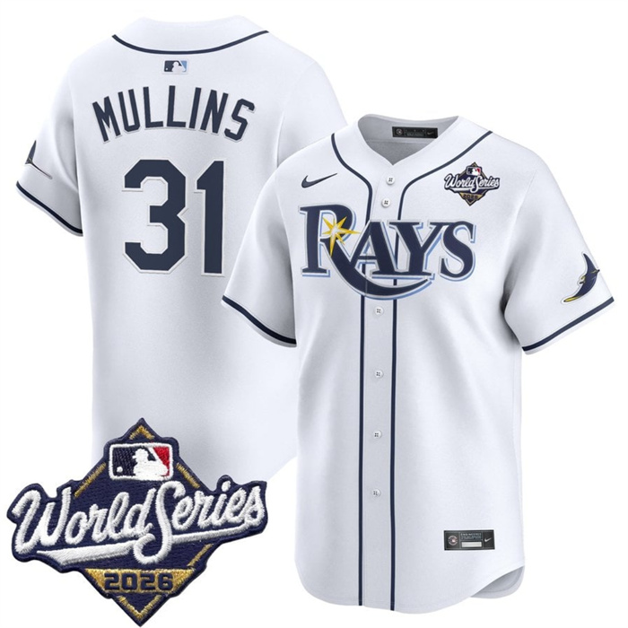 Men's Tampa Bay Rays #31 Cedric Mullins White 2026 World Series Home Limited Stitched Baseball Jersey
