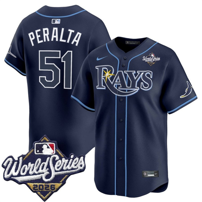 Men's Tampa Bay Rays #51 Freddy Peralta Navy 2026 World Series Limited Stitched Baseball Jersey