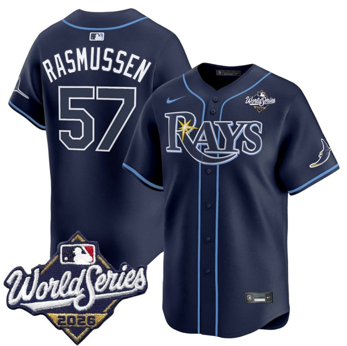 Men's Tampa Bay Rays #57 Drew Rasmussen Navy 2026 World Series Limited Stitched Baseball Jersey
