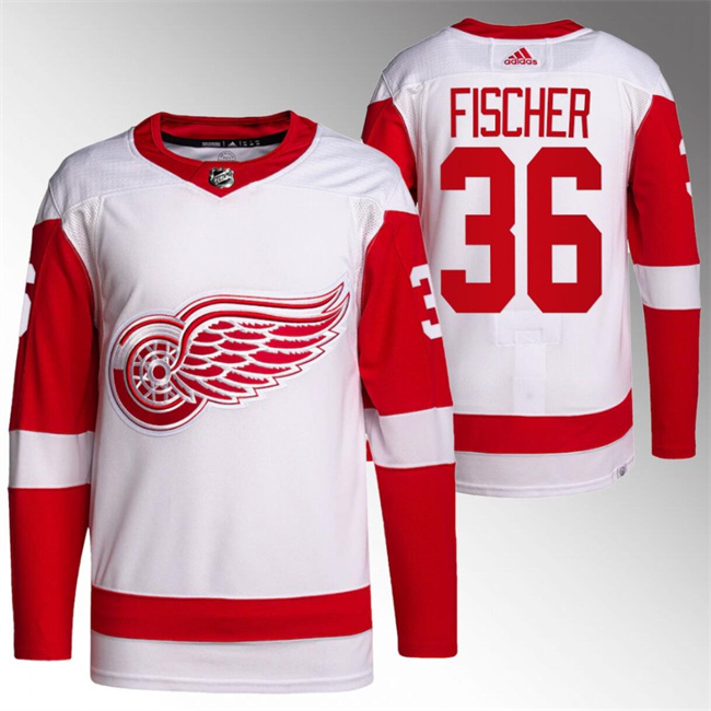 Men's Detroit Red Wings #36 Christian Fischer White Stitched Jersey