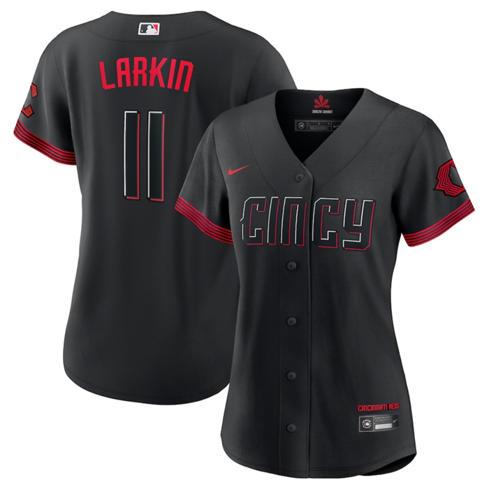 Women's Cincinnati Reds #11 Barry Larkin Black 2023 City Connect Stitched Baseball Jersey(Run Small)