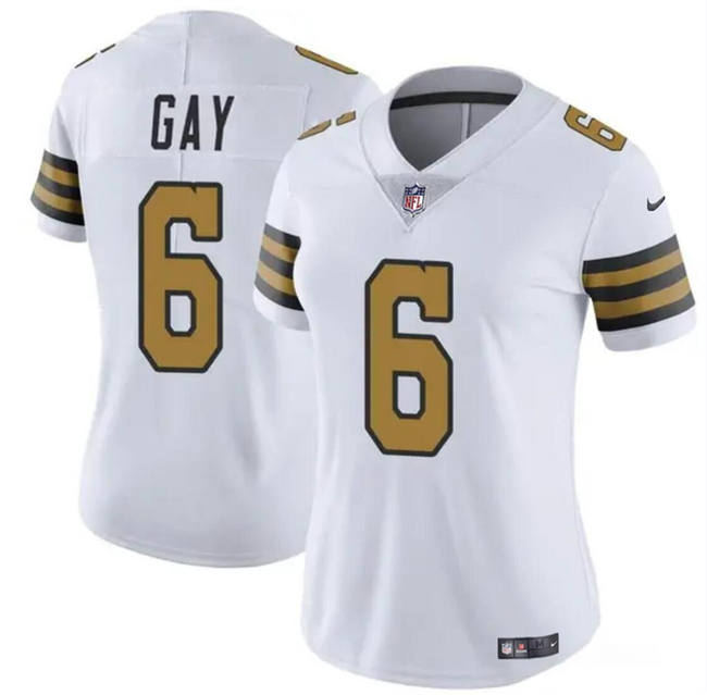 Women's New Orleans Saints #6 Willie Gay White Color Rush Stitched Game Jersey(Run Small)