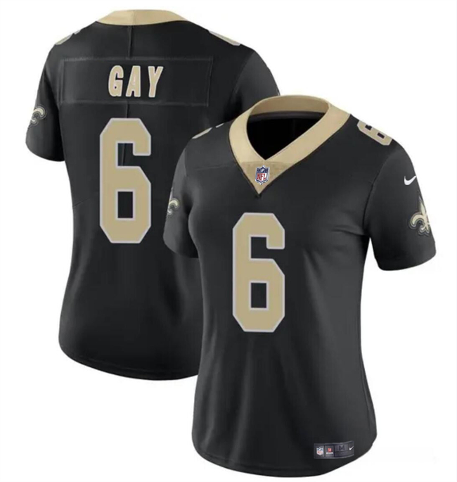 Women's New Orleans Saints #6 Willie Gay Black Vapor Stitched Game Jersey(Run Small)