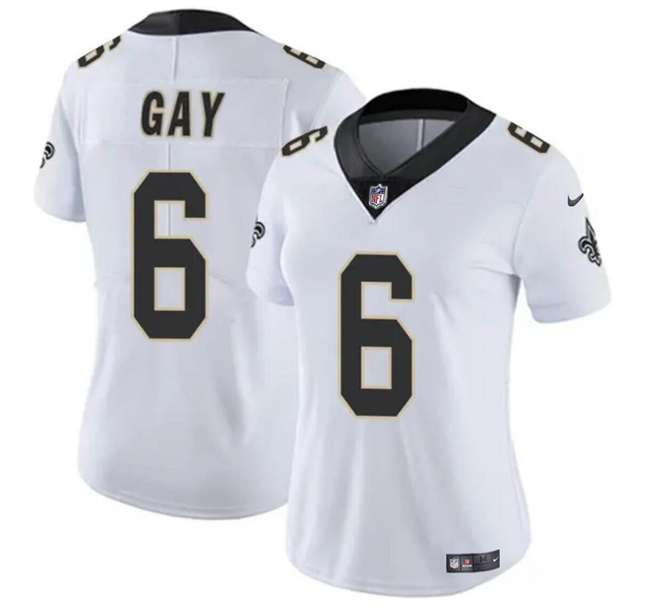 Women's New Orleans Saints #6 Willie Gay White Vapor Stitched Game Jersey(Run Small)