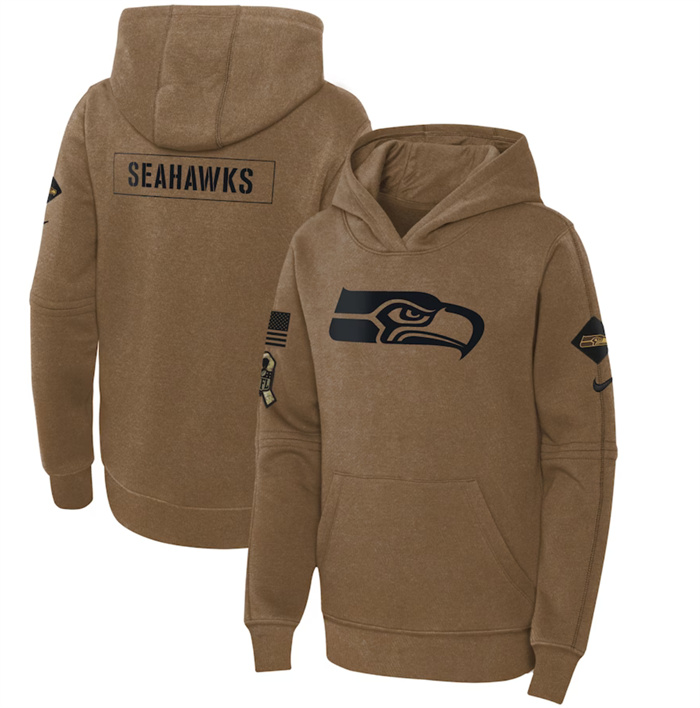 Youth Seattle Seahawks 2023 Brown Salute to Service Pullover Hoodie