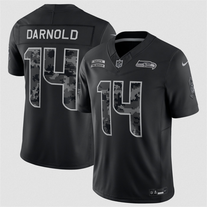 Women's Seattle Seahawks #14 Sam Darnold Black 2026 Salute to Service Limited Stitched Football Jersey(Run Small)