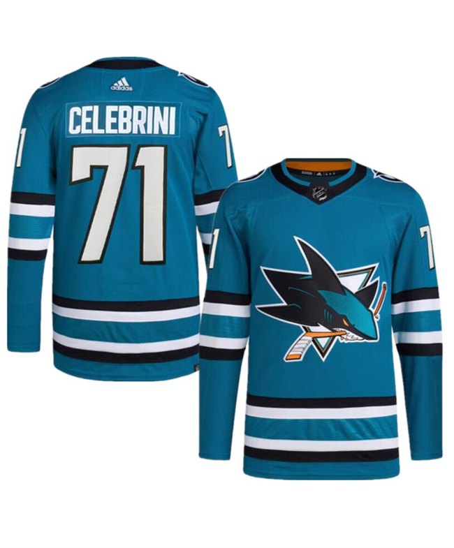 Men's San Jose Sharks #71 Macklin Celebrini Teal 2024 Draft Stitched Jersey