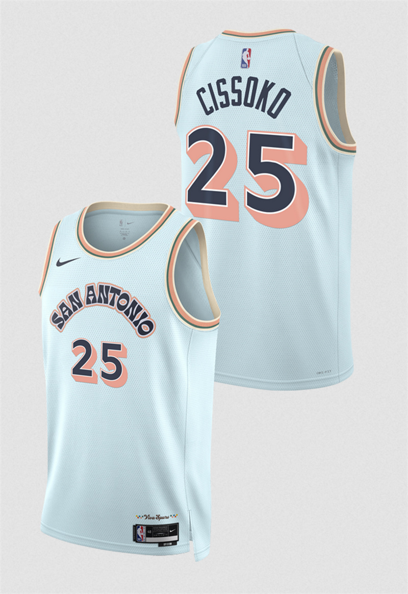Men's San Antonio Spurs #25 Sidy Cissoko Light Blue 2024/25 City Edition Stitched Basketball Jersey Men's San Antonio Spurs #25 Sidy Cissoko Light Blue 2024/25 City Edition Stitched Basketball Jersey