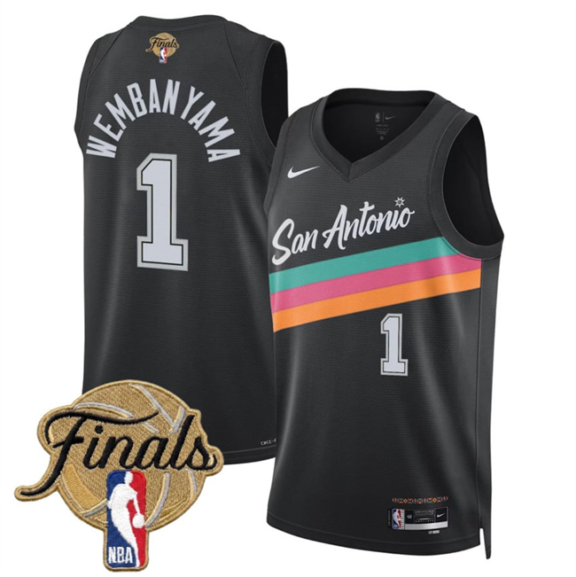Men's San Antonio Spurs #1 Victor Wembanyama Black 2026 Finals Patch City Edition Stitched Basketball Jersey Men's San Antonio Spurs #1 Victor Wembanyama Black 2026 Finals Patch City Edition Stitched Basketball Jersey