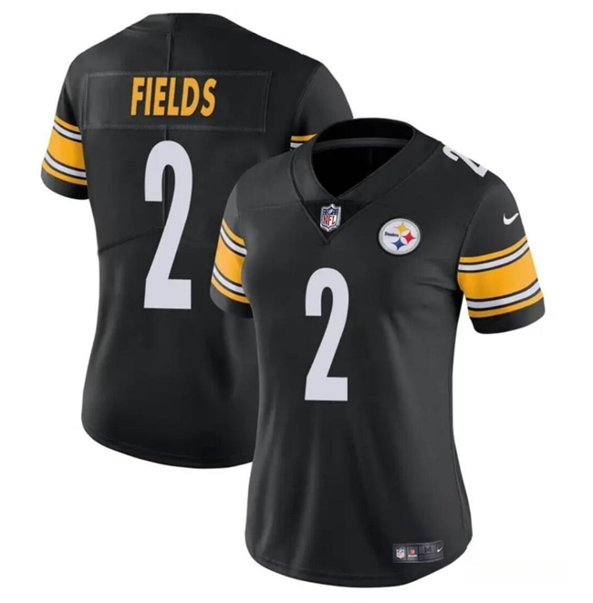 Women's Pittsburgh Steelers #2 Justin Fields Black Vapor Stitched Football Jersey(Run Small)