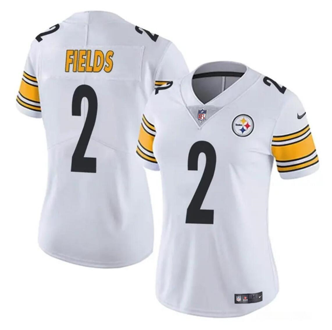 Women's Pittsburgh Steelers #2 Justin Fields White Vapor Stitched Football Jersey(Run Small)