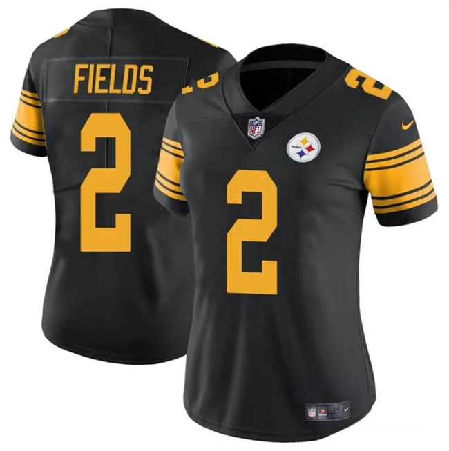 Women's Pittsburgh Steelers #2 Justin Fields Black Color Rush Stitched Football Jersey(Run Small)