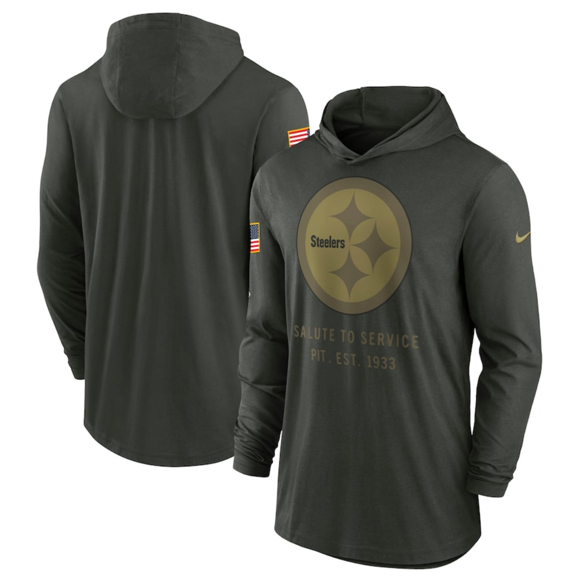 Men's Pittsburgh Steelers Forest Green 2025 Salute to Service Sideline Dri-FIT Lightweight Pullover Hoodie