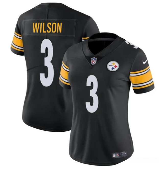 Women's Pittsburgh Steelers #3 Russell Wilson Black Vapor Stitched Football Jersey(Run Small)