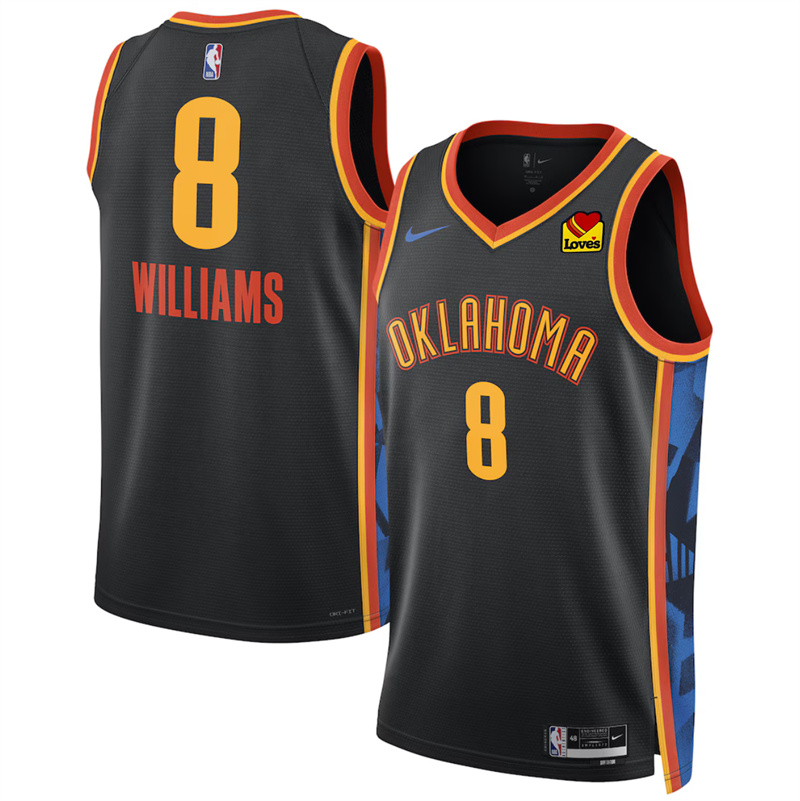 Men's Oklahoma City Thunder #8 Jalen Williams Black 2024/25 City Edition Stitched Basketball Jersey Men's Oklahoma City Thunder #8 Jalen Williams Black 2024/25 City Edition Stitched Basketball Jersey