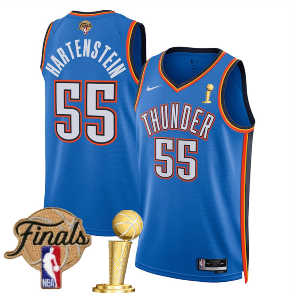 Men's Oklahoma City Thunder #55 Isaiah Hartenstein Blue 2025 Finals Champions Icon Edition Stitched Basketball Jersey