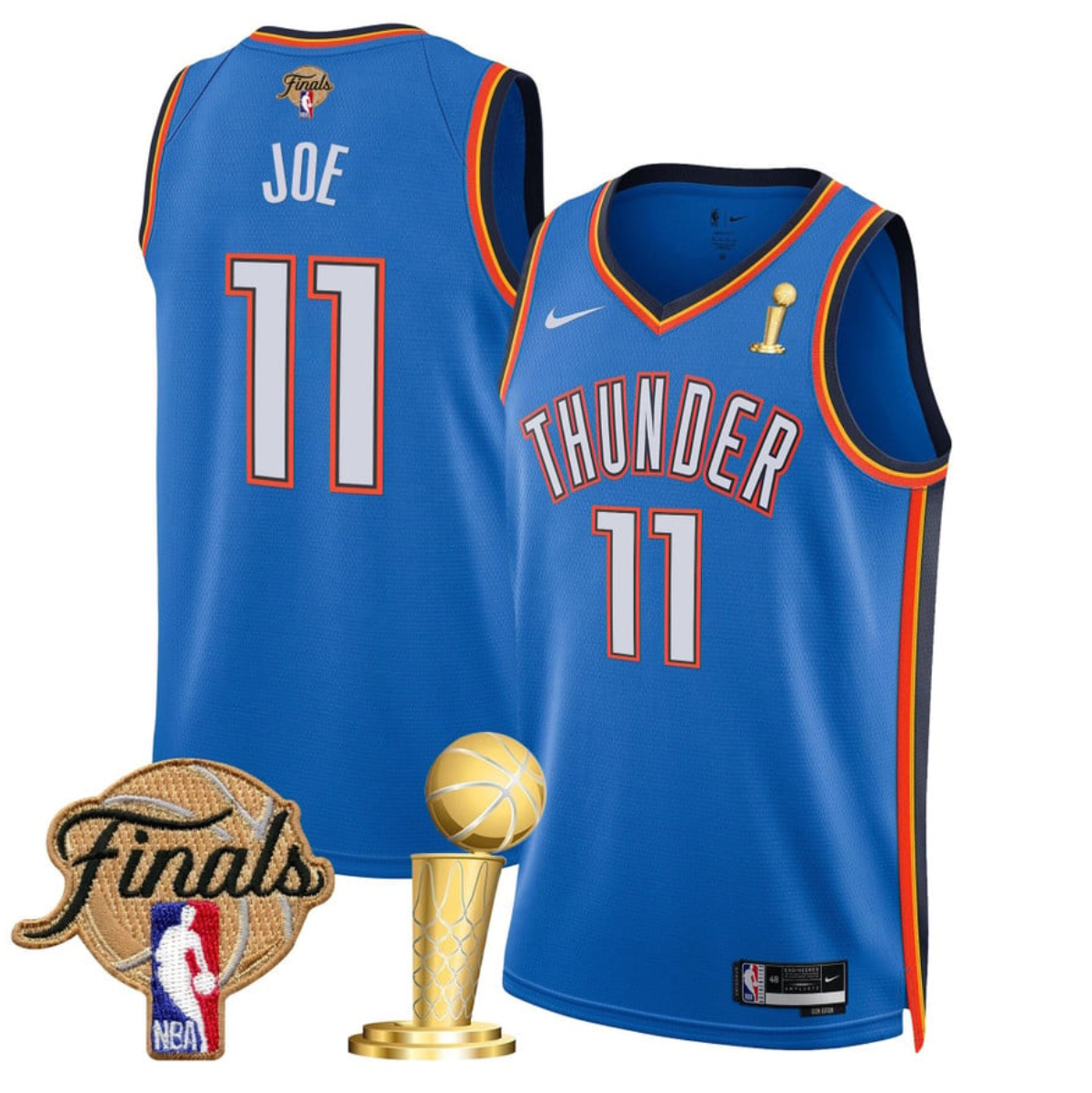 Men's Oklahoma City Thunder #11 Isaiah Joe Blue 2025 Finals Champions Icon Edition Stitched Basketball Jersey