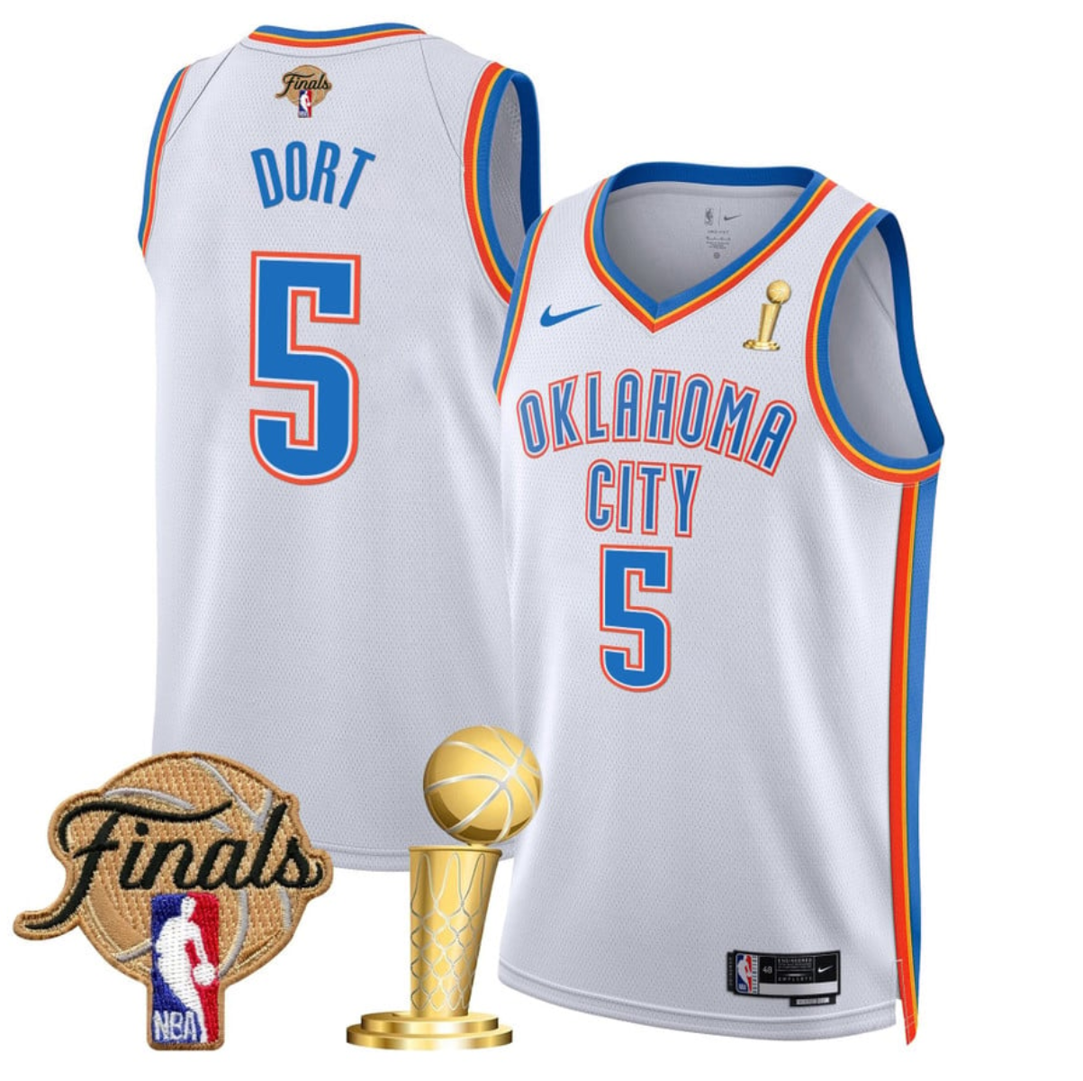 Men's Oklahoma City Thunder #5 Luguentz Dort White 2025 Finals Champions Association Edition Stitched Basketball Jersey