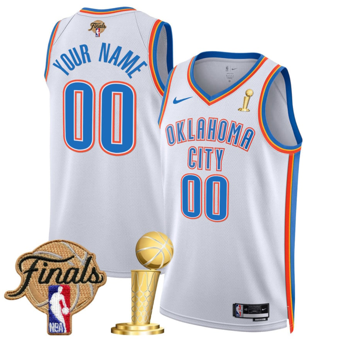Men's Oklahoma City Thunder Active Player Custom White 2025 Finals Champions Association Edition Stitched Basketball Jersey