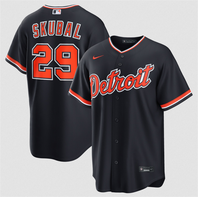 Men's Detroit Tigers #29 Tarik Skubal Black Alternate Stitched Baseball Jersey Men's Detroit Tigers #29 Tarik Skubal Black Alternate Stitched Baseball Jersey