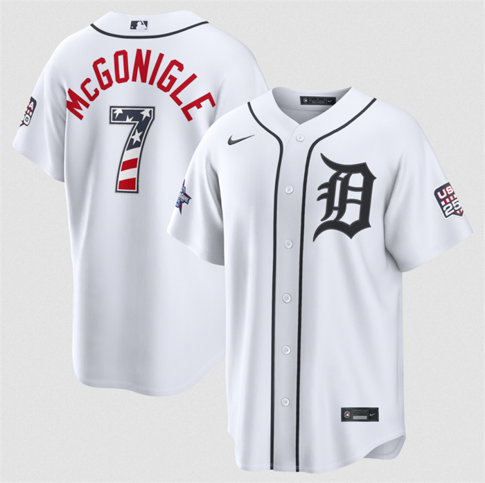 Men's Detroit Tigers #7 Kevin McGonigle White 2026 All-Star Edition Stars & Stripes Stadium Pick-A-Player Stitched Baseball Jersey Men's Detroit Tigers #7 Kevin McGonigle White 2026 All-Star Edition Stars & Stripes Stadium Pick-A-Player Stitched Baseball Jersey