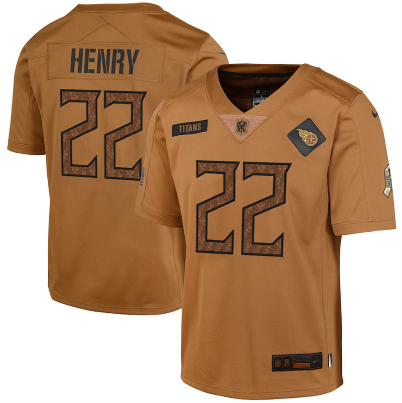 Youth Tennessee Titans #22 Derrick Henry 2023 Brown Salute To Service Limited Stitched Football Jersey