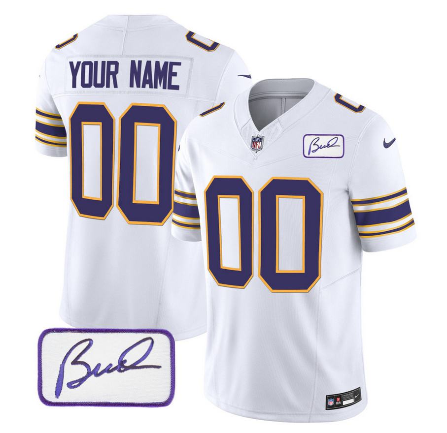 Youth Minnesota Vikings Active Player Custom White 2023 F.U.S.E. Bud Grant patch Limited Stitched Football Jersey Youth Minnesota Vikings Active Player Custom White 2023 F.U.S.E. Bud Grant patch Limited Stitched Football Jersey