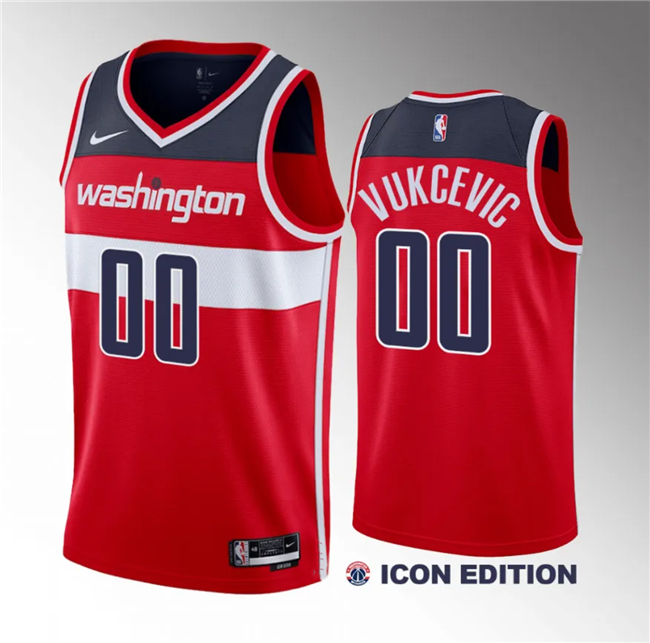 Men's Washington Wizards #00 Tristan Vukcevic Red 2023 Draft Icon Edition Stitched Jersey