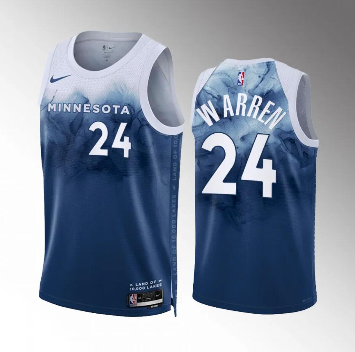 Men's Minnesota Timberwolves #24 Tj Warren Blue 2023/24 City Edition Stitched Jersey
