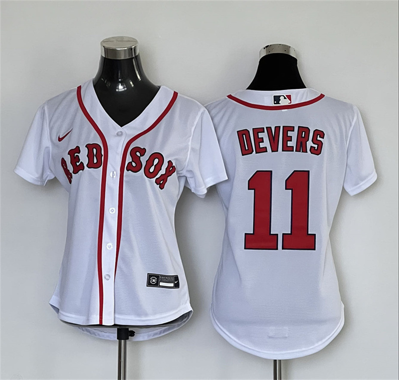 Women's Boston Red Sox #11 Rafael Devers White Cool Base Stitched Jersey(Run Small)