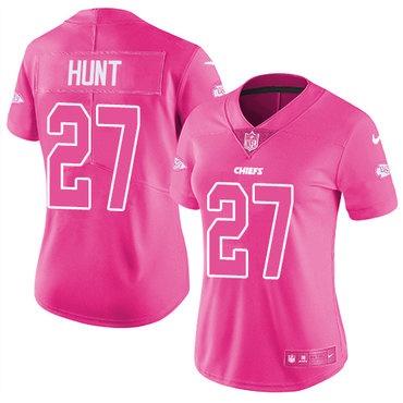 Nike Browns #27 Kareem Hunt Pink Women's Stitched NFL Limited Rush Fashion Jersey