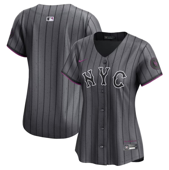 Women's New York Mets Blank Graphite 2024 City Connect Limited Stitched Baseball Jersey(Run Small)