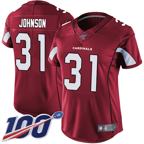 Nike Cardinals #31 David Johnson Red Team Color Women's Stitched NFL 100th Season Vapor Limited Jersey