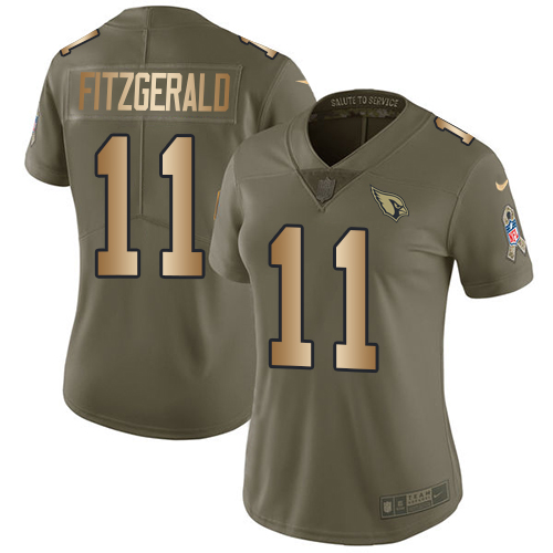 Nike Cardinals #11 Larry Fitzgerald Olive/Gold Women's Stitched NFL Limited 2017 Salute to Service Jersey