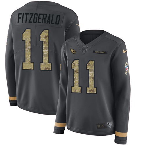 Nike Cardinals #11 Larry Fitzgerald Anthracite Salute to Service Women's Stitched NFL Limited Therma Long Sleeve Jersey