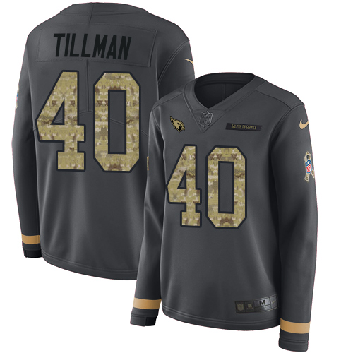 Nike Cardinals #40 Pat Tillman Anthracite Salute to Service Women's Stitched NFL Limited Therma Long Sleeve Jersey
