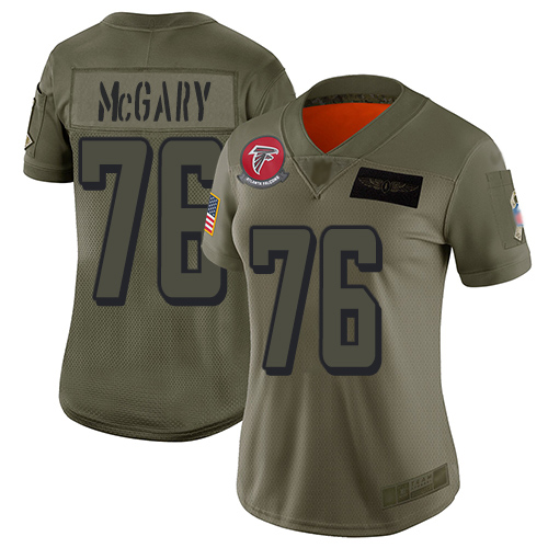Nike Falcons #76 Kaleb McGary Camo Women's Stitched NFL Limited 2019 Salute to Service Jersey