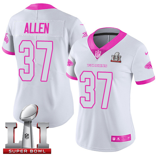 Nike Falcons #37 Ricardo Allen White/Pink Super Bowl LI 51 Women's Stitched NFL Limited Rush Fashion Jersey
