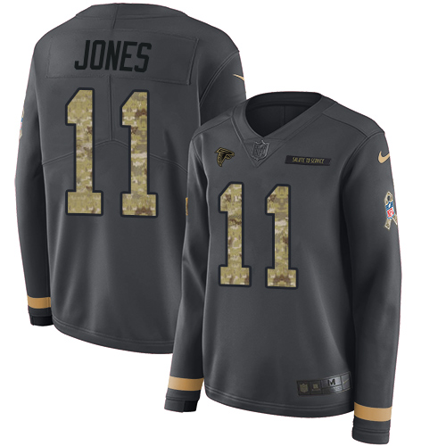 Nike Falcons #11 Julio Jones Anthracite Salute to Service Women's Stitched NFL Limited Therma Long Sleeve Jersey Nike Falcons #11 Julio Jones Anthracite Salute to Service Women's Stitched NFL Limited Therma Long Sleeve Jersey