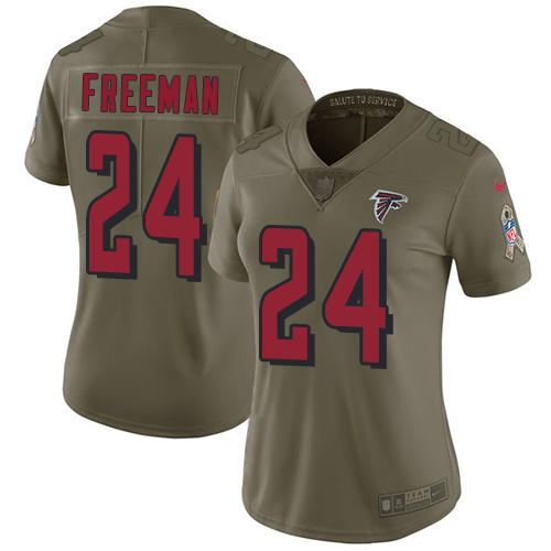 Nike Falcons #24 Devonta Freeman Olive Women's Stitched NFL Limited 2017 Salute to Service Jersey